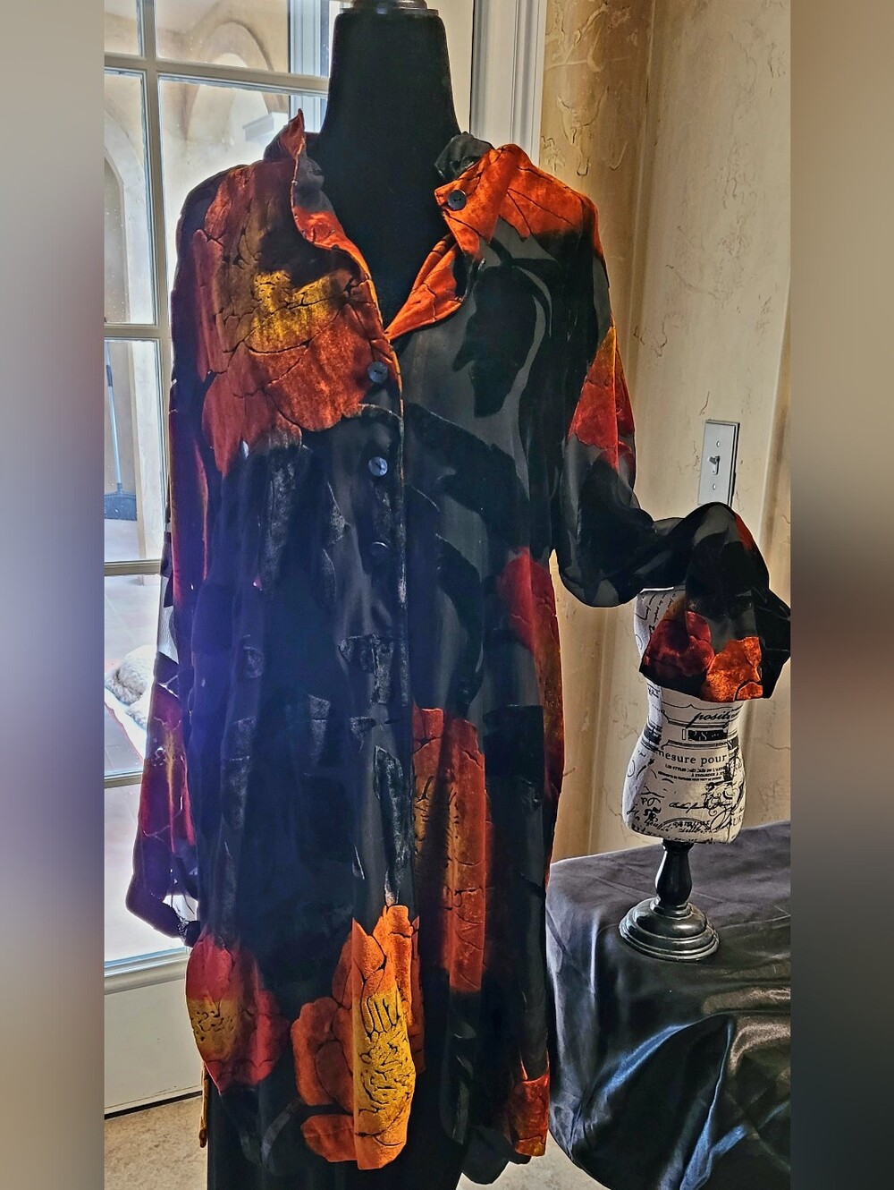 Sheer Silk-Blend Velvet Burnout Shirt Dress Tunic or Cover Up. Virbrant Colors